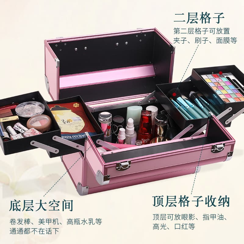 Large -capacity dual -opening makeup box Make -up box Aluminum alloy tattoo beautiful eyelashes beauty armor toolbox manufacturer 2