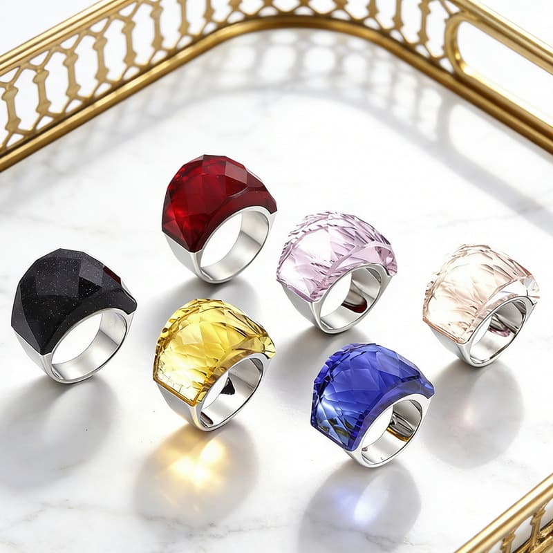 Fashionable glass multicoloured ring stainless steel, accessory, Japanese and Korean, 750 sample gold 3