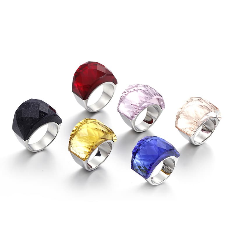 Fashionable glass multicoloured ring stainless steel, accessory, Japanese and Korean, 750 sample gold 5