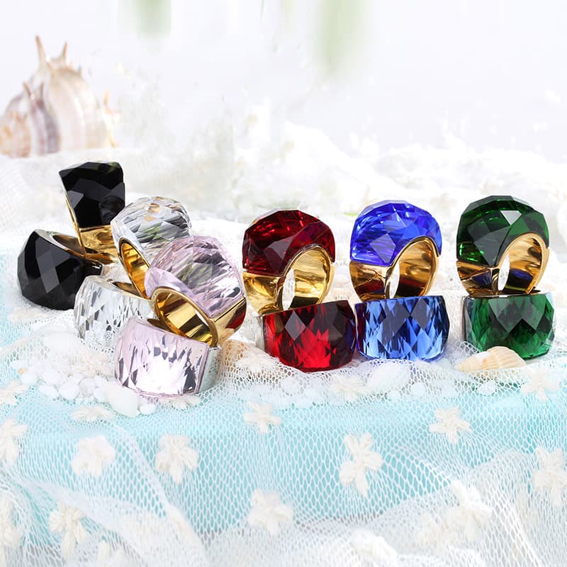 Fashionable glass multicoloured ring stainless steel, accessory, Japanese and Korean, 750 sample gold 1