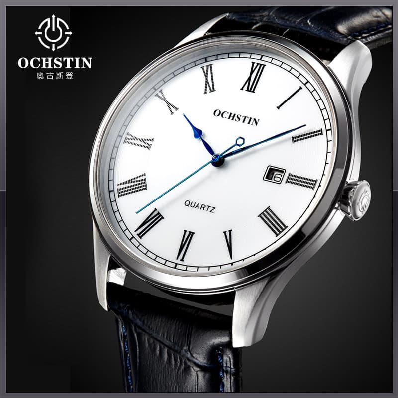 Swiss watch stainless steel, waterproof men's watch, calendar, genuine leather, Japanese and Korean, for beloved 2