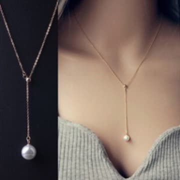 Adjustable fashionable necklace from pearl, Korean style 1