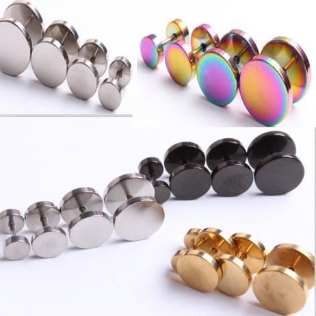Earrings stainless steel, black dumbbells, Korean style, punk style 1