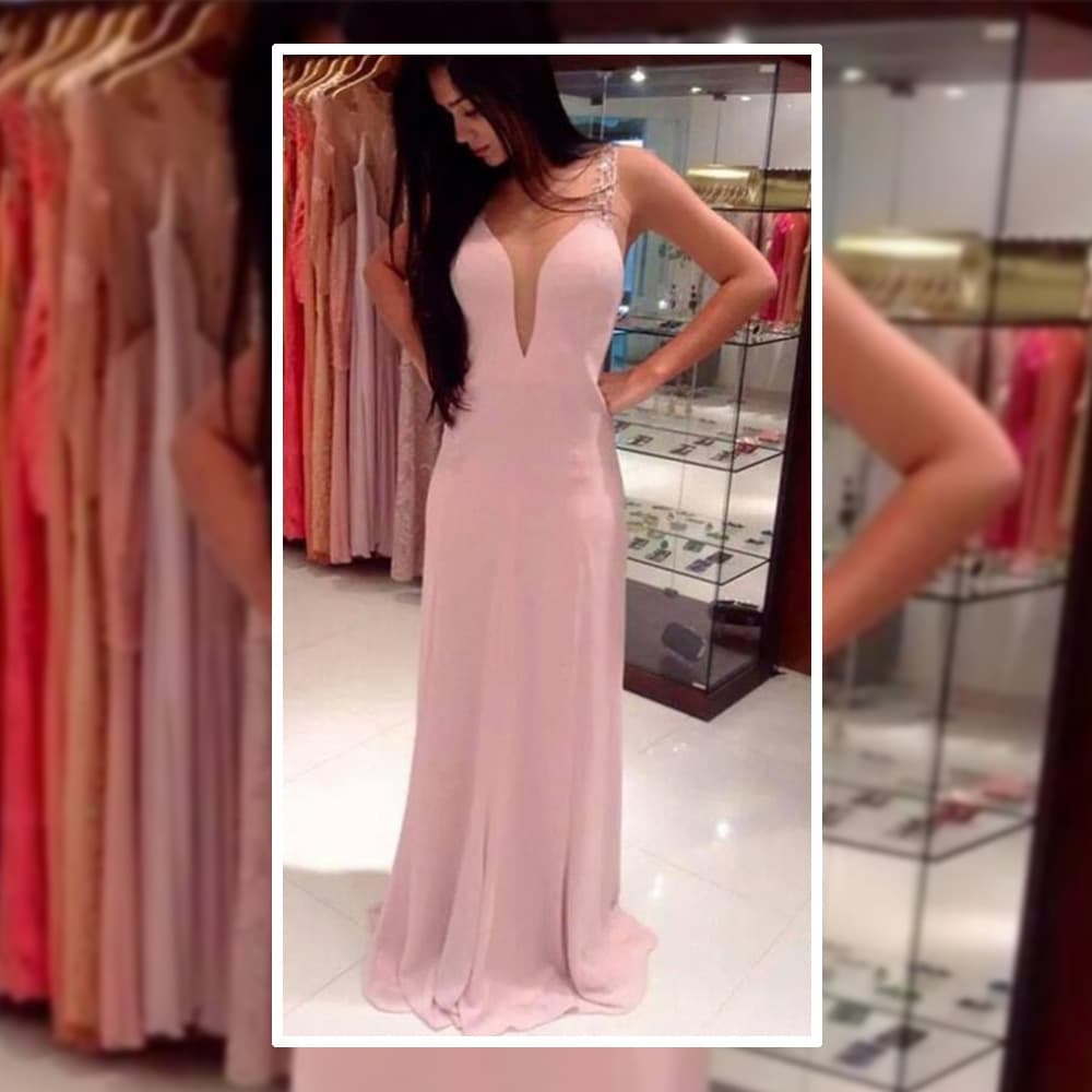(Cross-border trading), fuchsia fashionable shiffon evening dress, long skirt, 2022 collection, V-neckline, graduation party 2