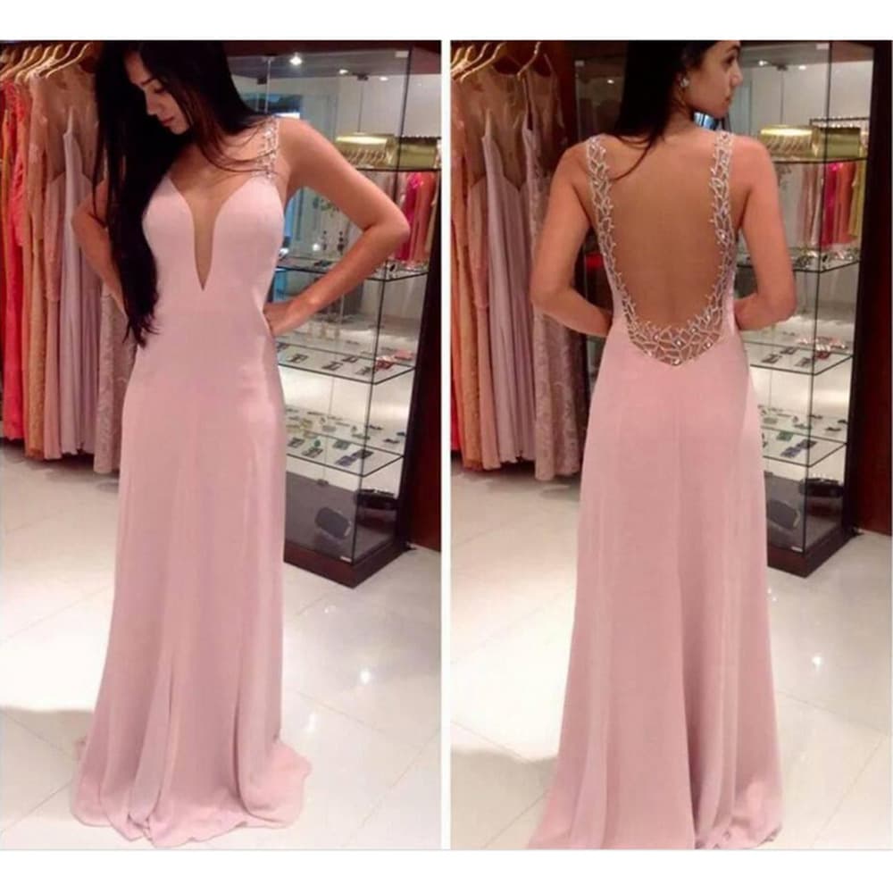 (Cross-border trading), fuchsia fashionable shiffon evening dress, long skirt, 2022 collection, V-neckline, graduation party