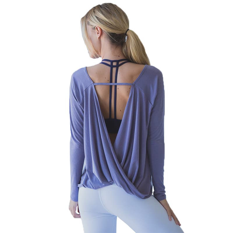 (Wholesale), breathable yoga clothing, light and thin long-sleeve for gym, loose fit, backless 4