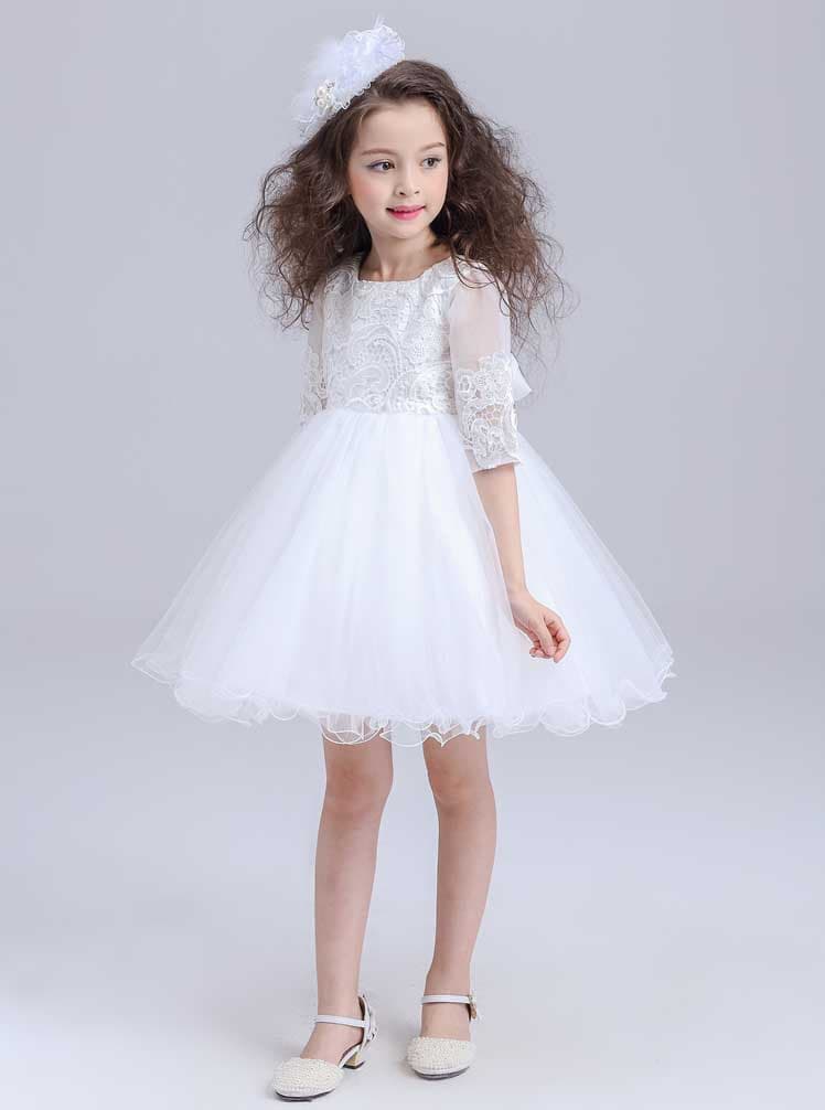 Children's wedding dress, evening dress, long-sleeve, tulle, mid length, princess style, tutu skirt 2