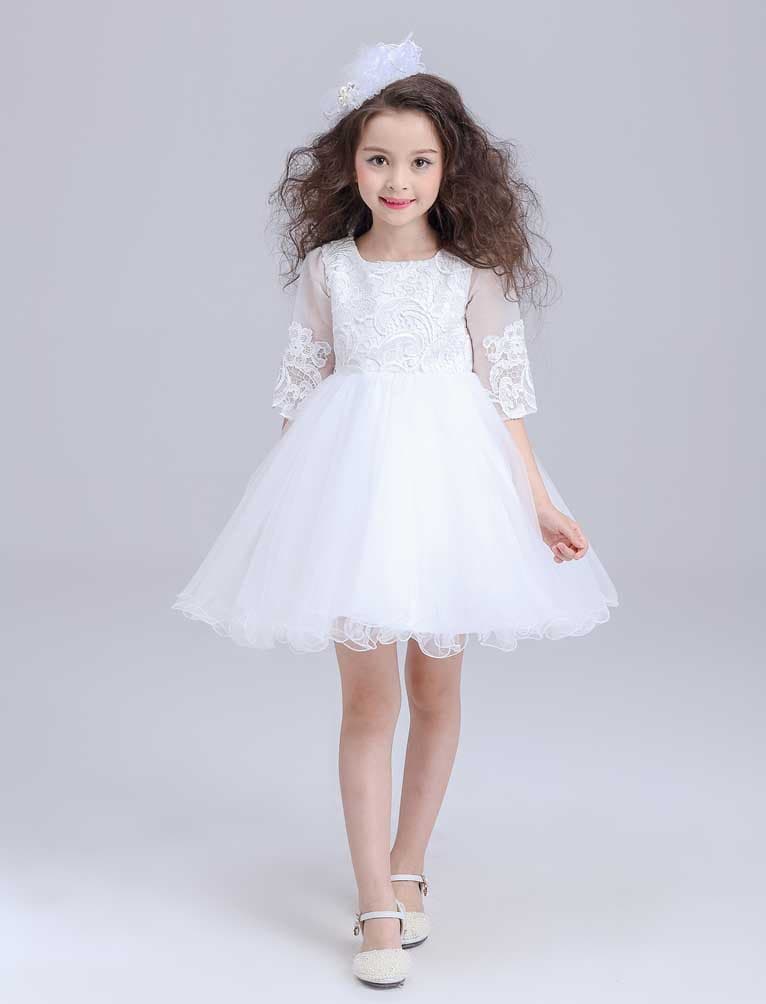 Children's wedding dress, evening dress, long-sleeve, tulle, mid length, princess style, tutu skirt
