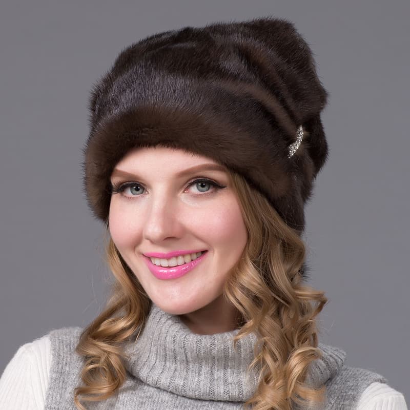 New foreign trade tidy water mink grass hat female mink nursing ear hat winter fashion water mink woolen hat factory wholesale 3