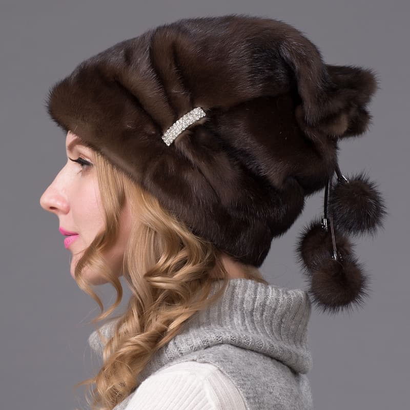 New foreign trade tidy water mink grass hat female mink nursing ear hat winter fashion water mink woolen hat factory wholesale