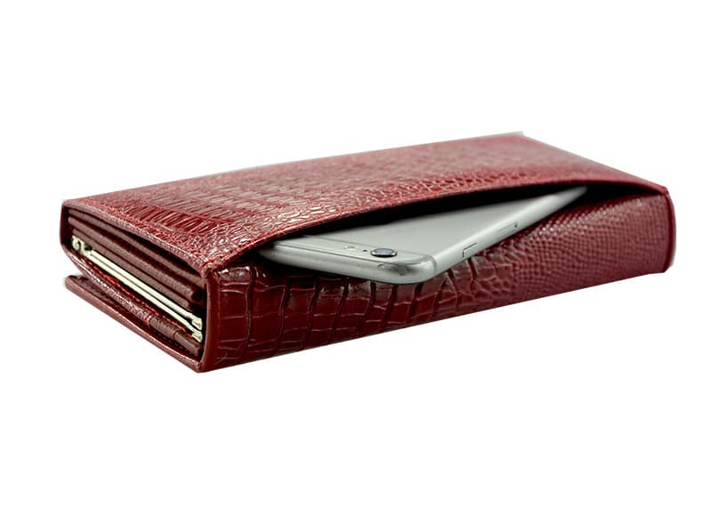 Wallet, long capacious shoulder bag with zipper, crocodile print, genuine leather 2