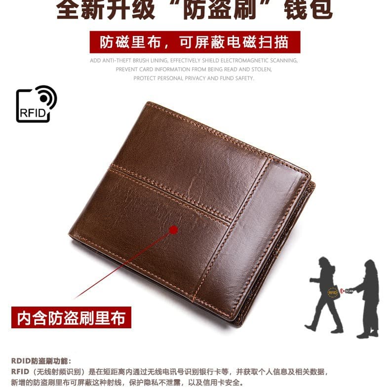 Short leather wallet, anti-theft, genuine leather, cowhide 2