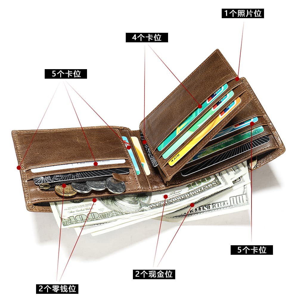 Short leather wallet, anti-theft, genuine leather, cowhide 3