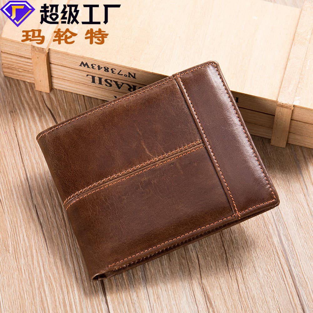 Short leather wallet, anti-theft, genuine leather, cowhide 1