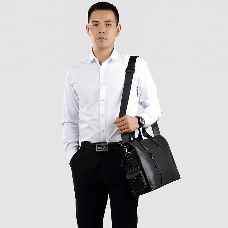 Leather capacious laptop, men's shoulder bag, genuine leather, simple and elegant design, cowhide 4