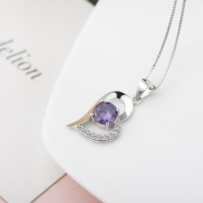 Necklace heart shaped, fashionable stone inlay with zircon, pendant for St. Valentine's Day, silver 925 sample, Korean style, Birthday gift 2