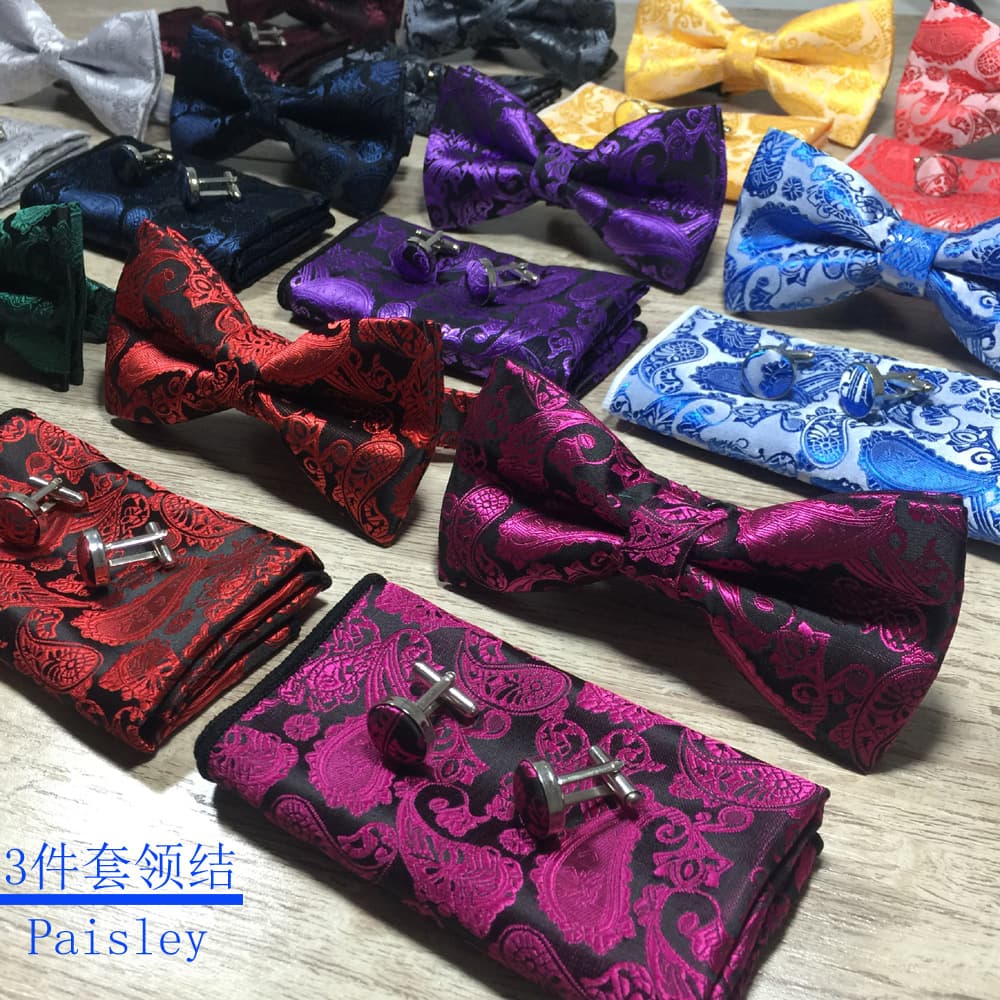 Puzhou manufacturer's spot wholesale and collar men's new formal format Pesley cashew flower wedding groom bow
