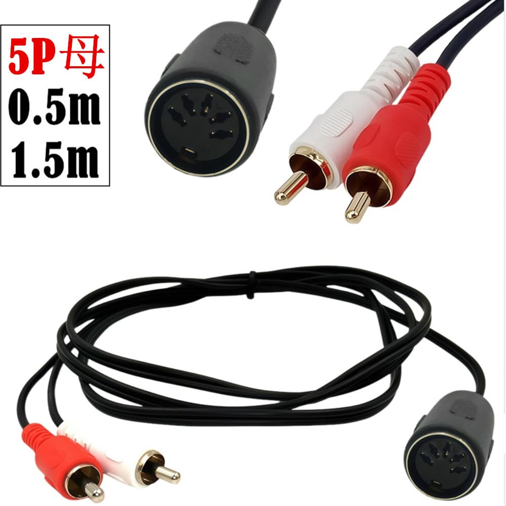 5-Pin DIN Female to 2RCA Audio Cable Adapter