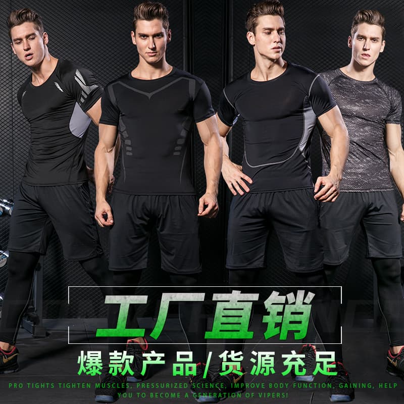 Quick dry sports suit, men's set for training, travel shorts for gym, for running, tight, 3 piece set, with short sleeve 2