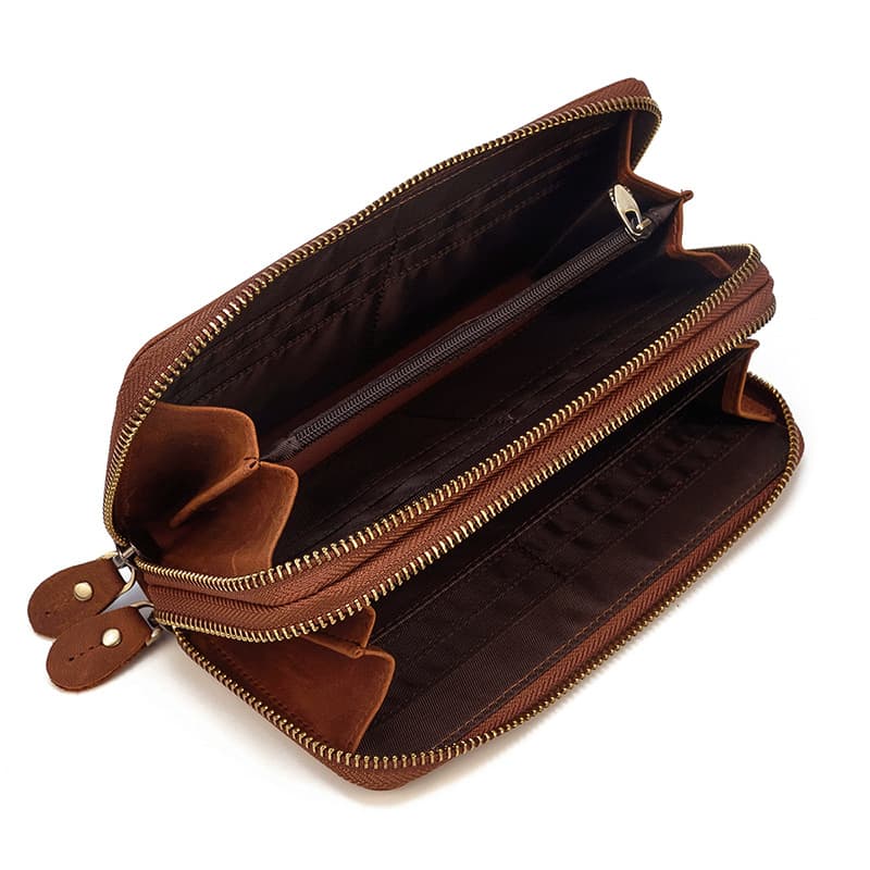 Long wallet, small clutch bag with zipper, mobile phone, genuine leather 4
