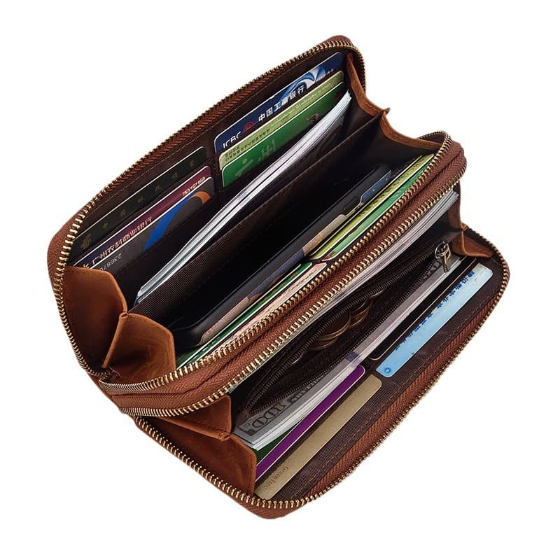 Long wallet, small clutch bag with zipper, mobile phone, genuine leather 5