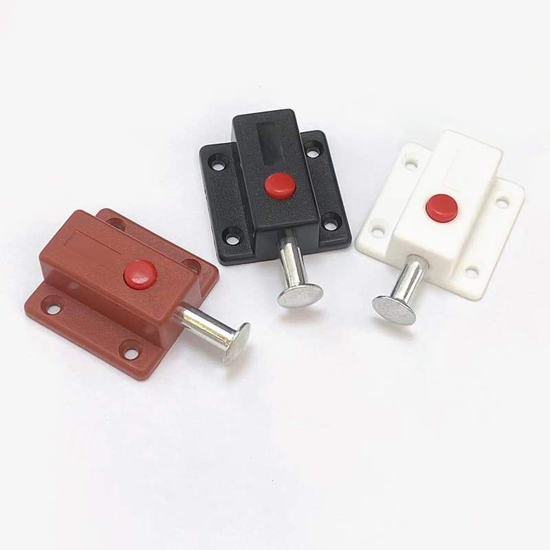 Wholesale Furniture Hardware Plastic automatic button Insert sales with cabinet door bright plastic spring insertion 2