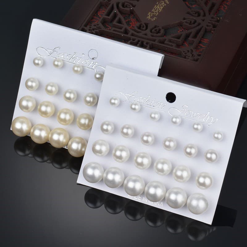 Earrings from pearl, Aliexpress, 12 pair, Korean style 4
