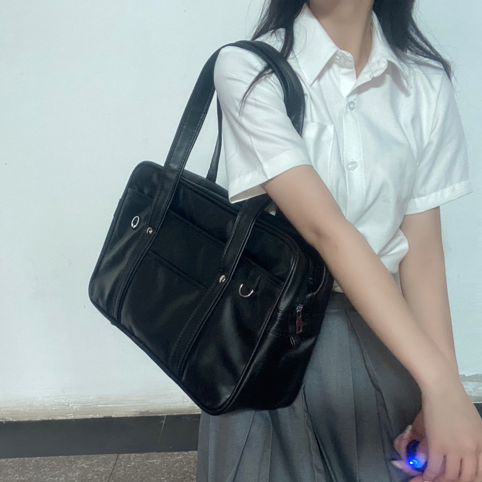 Polyurethane uniform, big handheld Japanese backpack, one-shoulder bag for men and women, JK style (Japanese school style) 4