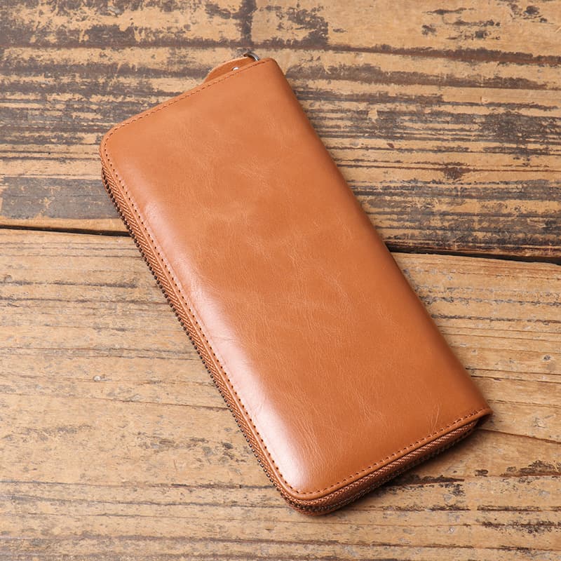 (Cross-border trading), men's antique hand loop bag, long wallet with zipper, genuine leather 1