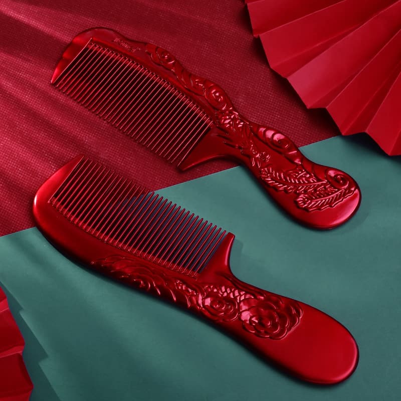 Wholesale Marriage Wedding Products Dahong Marriage Bride's Bride's Happy Comb Plastic Dragon and Phoenix Matter Comb with two pieces 3