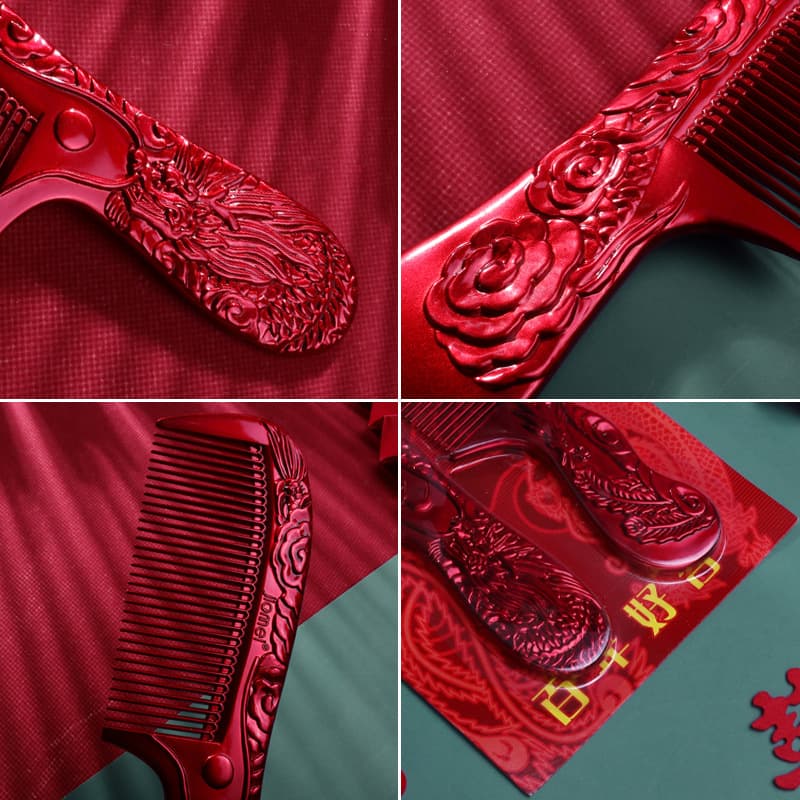 Wholesale Marriage Wedding Products Dahong Marriage Bride's Bride's Happy Comb Plastic Dragon and Phoenix Matter Comb with two pieces 4