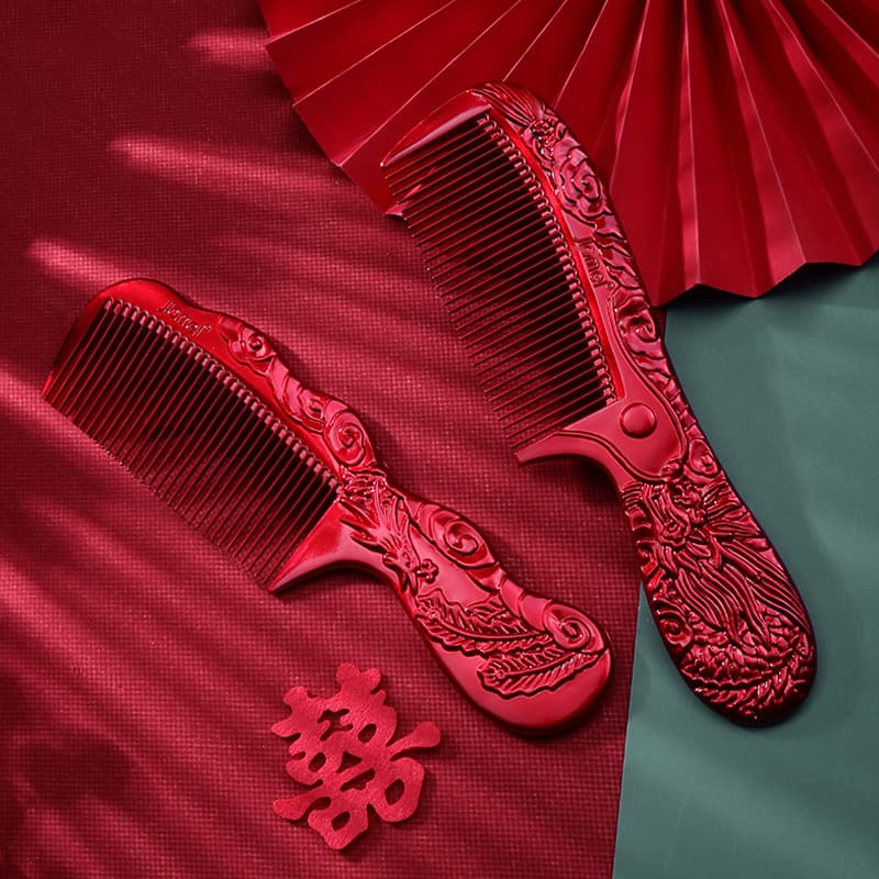 Wholesale Marriage Wedding Products Dahong Marriage Bride's Bride's Happy Comb Plastic Dragon and Phoenix Matter Comb with two pieces 1