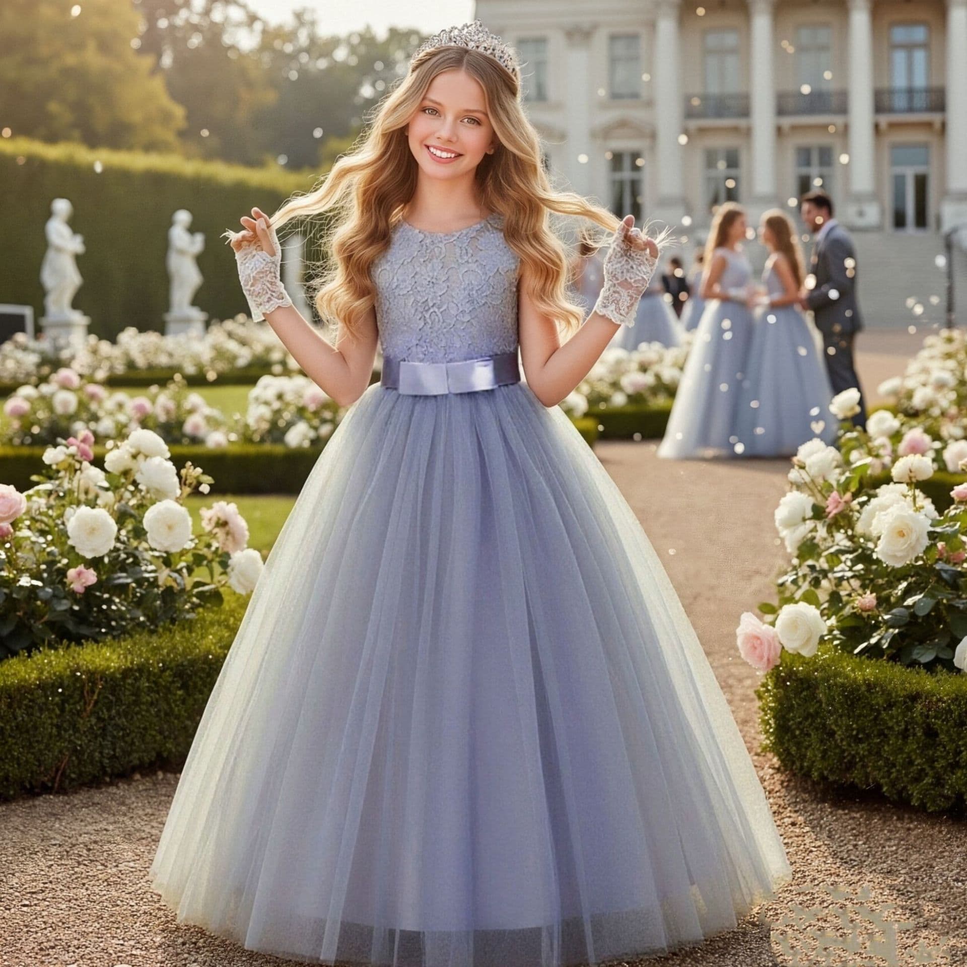 (Cross-border trading), (Wholesale), elegant long lace girl's skirt, evening dress, high waist, princess style 4