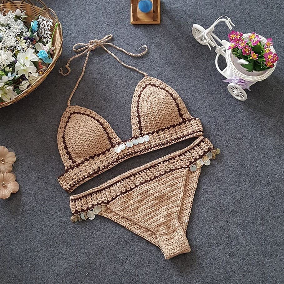 (Cross-border trading), woven beach swimwear, split sexy set, 2020, European style 3