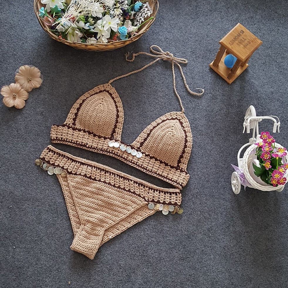(Cross-border trading), woven beach swimwear, split sexy set, 2020, European style 4