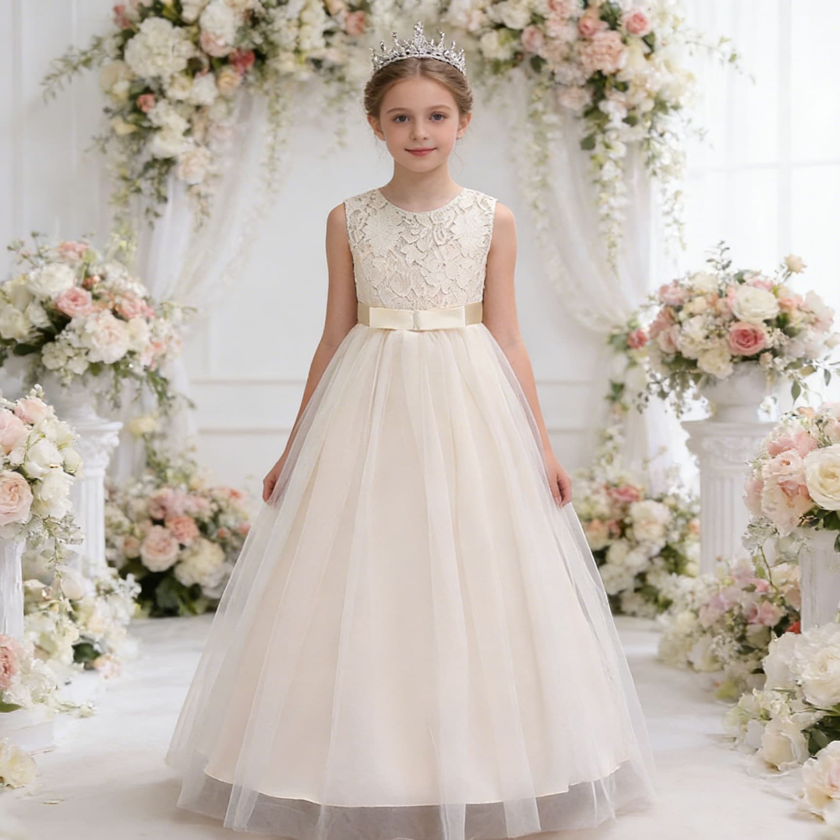 Small princess costume, lace long wedding dress, for teenagers, tutu skirt 4