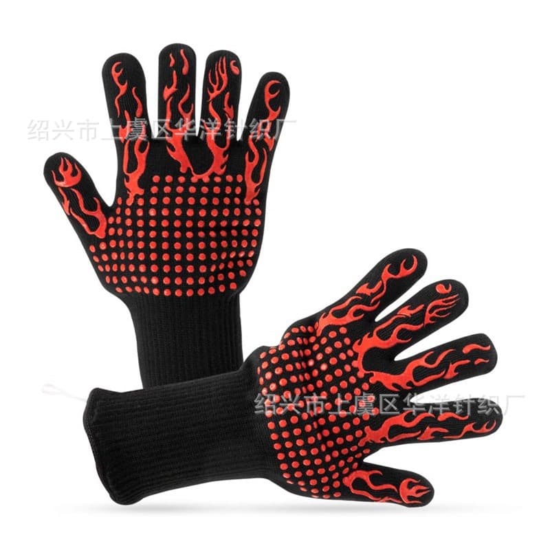Flame retardant fire resistance high temperature 800 degrees glove BBQ barbecue microwave stove oven baking silicone insulation gloves 4