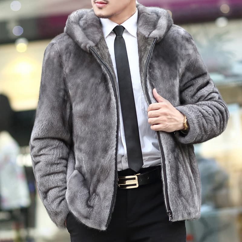 Men's imitation mink coat, mink mink imitation fur coat zipper hooded new men's jacket casual 2