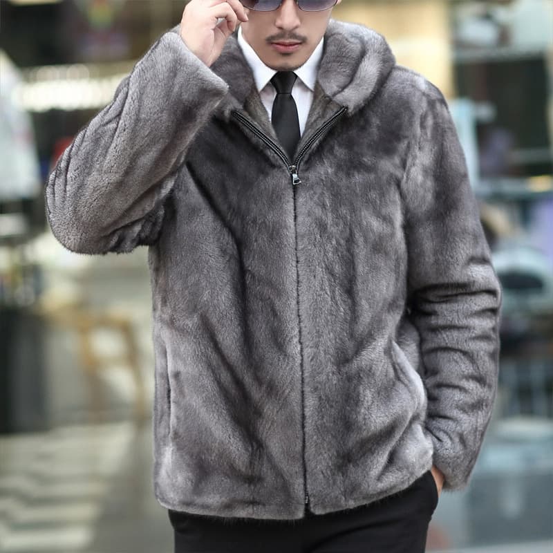 Men's imitation mink coat, mink mink imitation fur coat zipper hooded new men's jacket casual 4