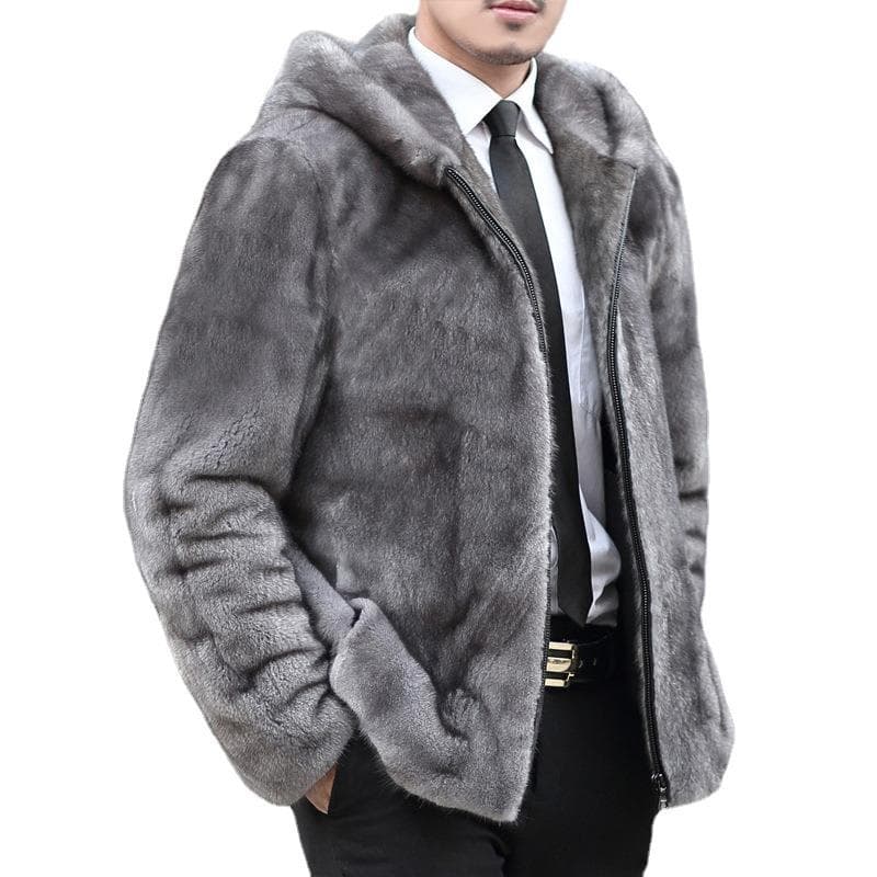 Men's imitation mink coat, mink mink imitation fur coat zipper hooded new men's jacket casual 5