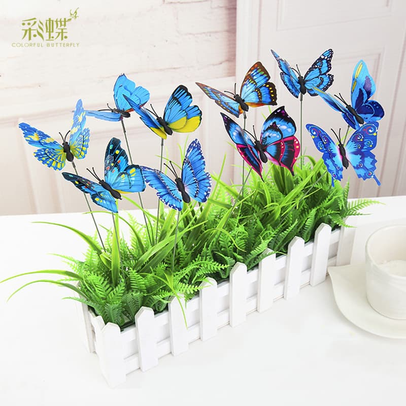 Double -layer color simulation butterfly inserting pole 6 color optional vase flower pots garden decorative supplies garden butterfly 2