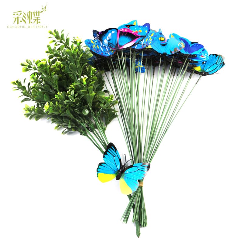 Double -layer color simulation butterfly inserting pole 6 color optional vase flower pots garden decorative supplies garden butterfly 3