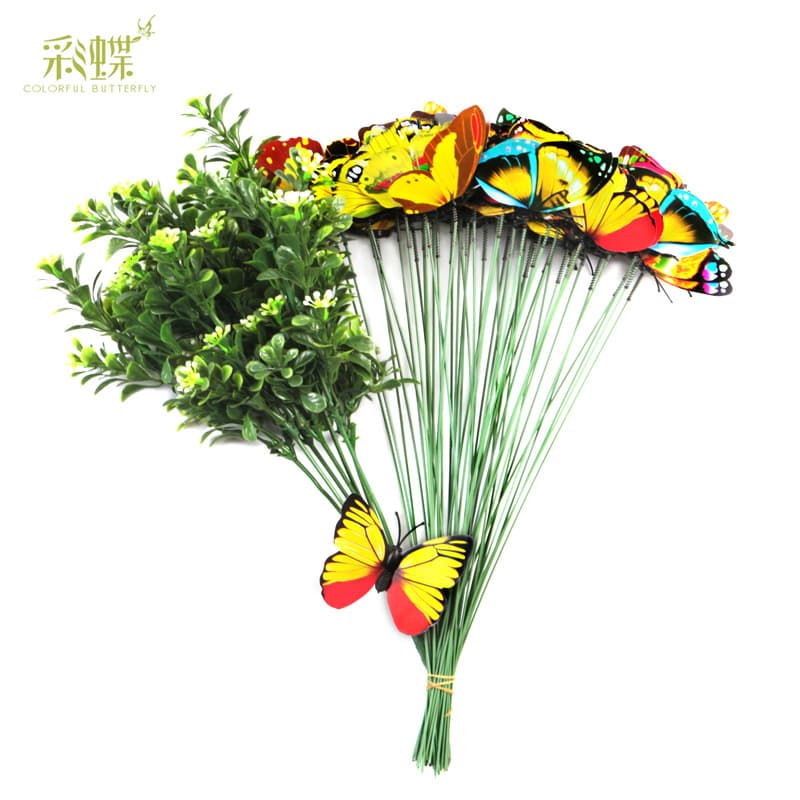 Double -layer color simulation butterfly inserting pole 6 color optional vase flower pots garden decorative supplies garden butterfly 4
