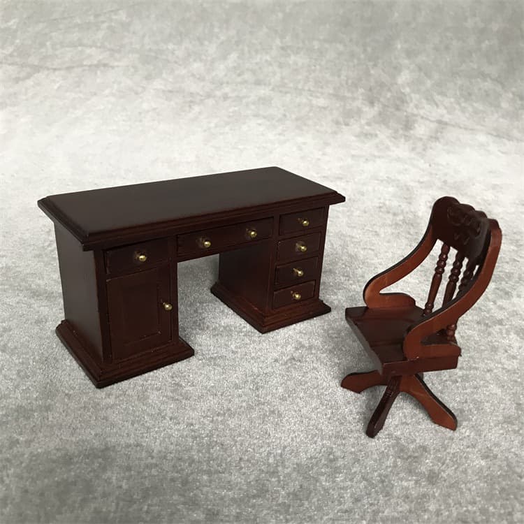 1:12 Doll House MINIATURE FURNITURE Wooden Mini Mini Furniture Retro Study Store Scene Desk and Chair 2