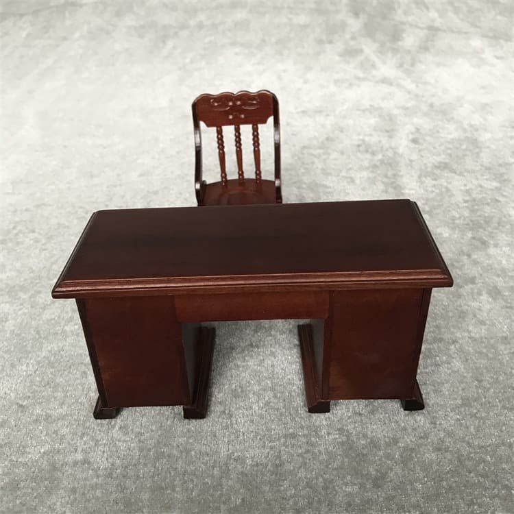 1:12 Doll House MINIATURE FURNITURE Wooden Mini Mini Furniture Retro Study Store Scene Desk and Chair 3