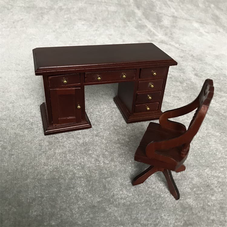 1:12 Doll House MINIATURE FURNITURE Wooden Mini Mini Furniture Retro Study Store Scene Desk and Chair 1