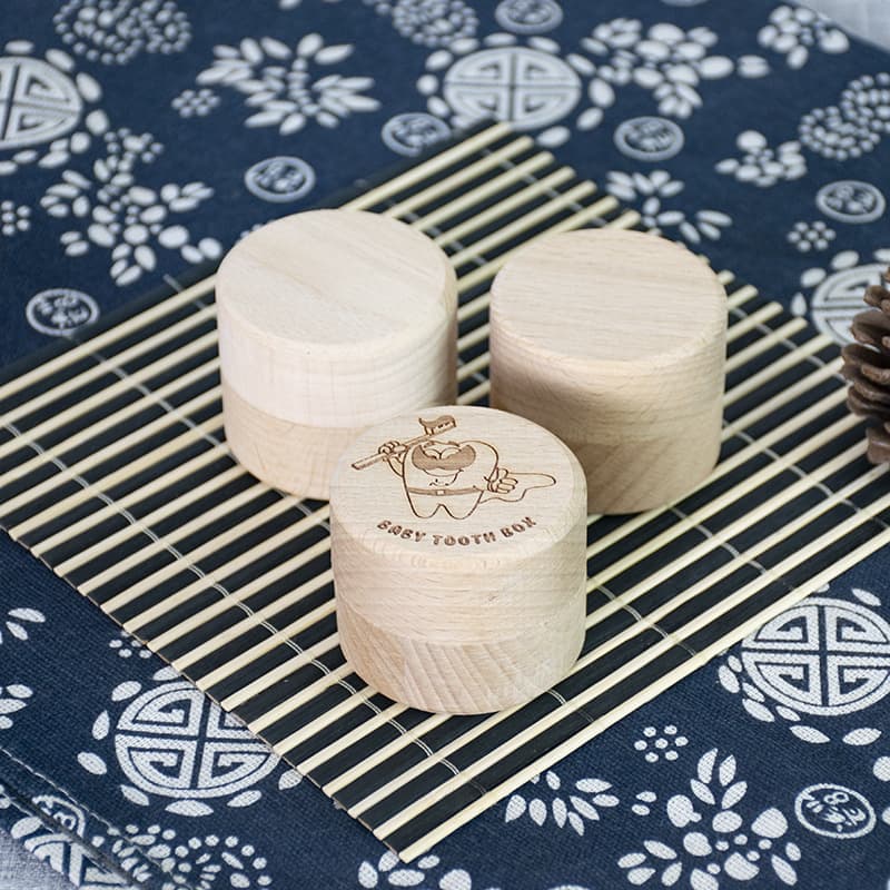 Beech wood deciduous tooth box wooden tooth storage box lanugo collection round buckle cover baby gift lace box cross-border 1