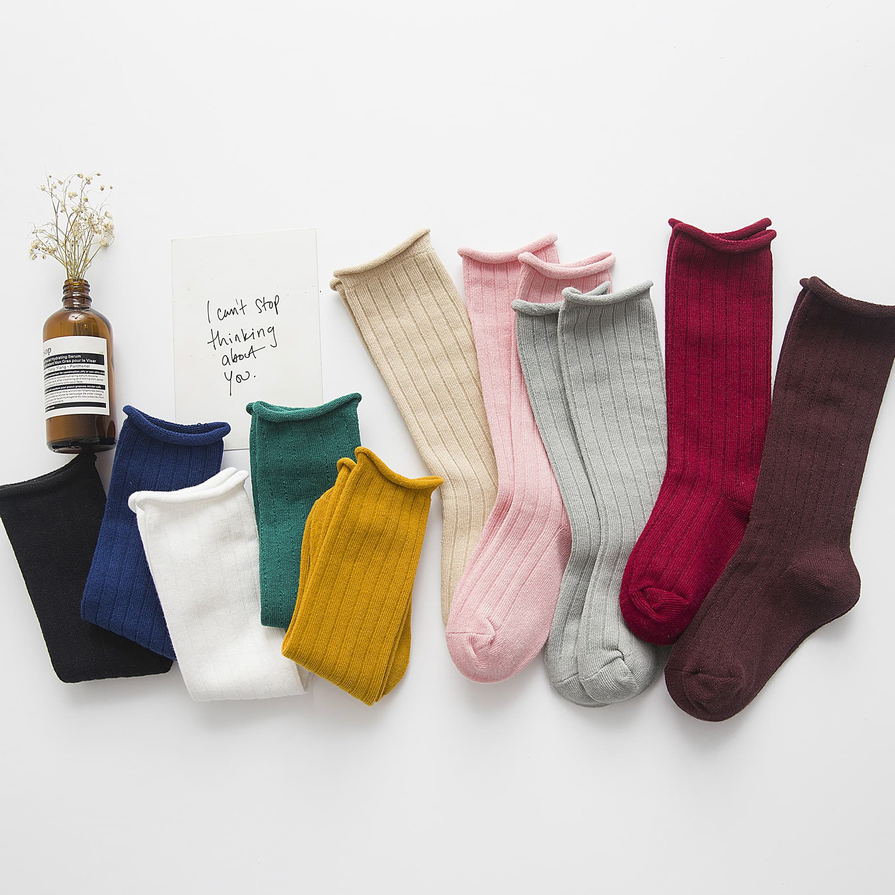 (Wholesale), cotton children's solid color thin knee socks, mid-length 4