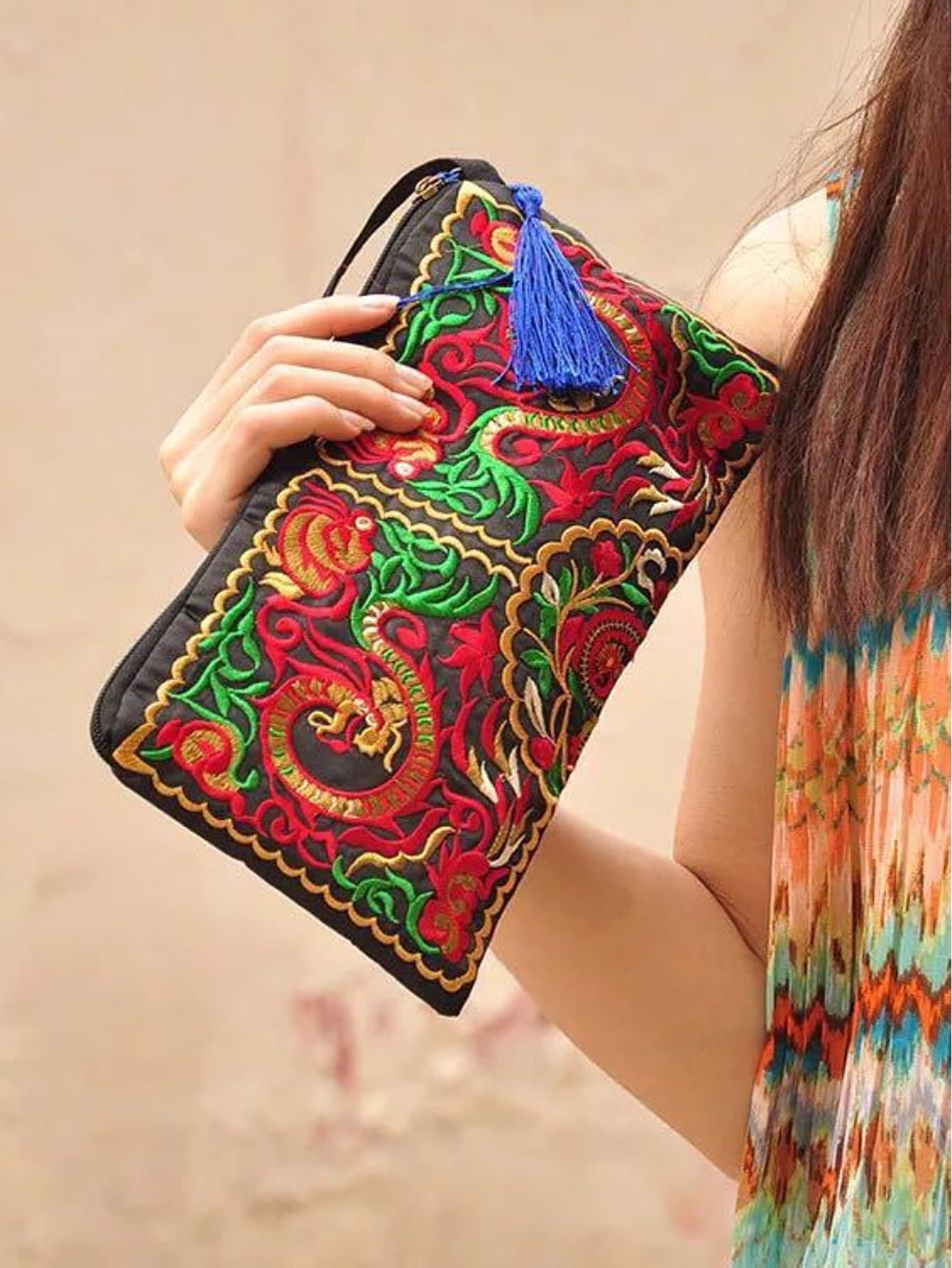 (Cross-border trading), ethnic fashionable small clutch bag, wallet, ethnic style, with embroidery 3
