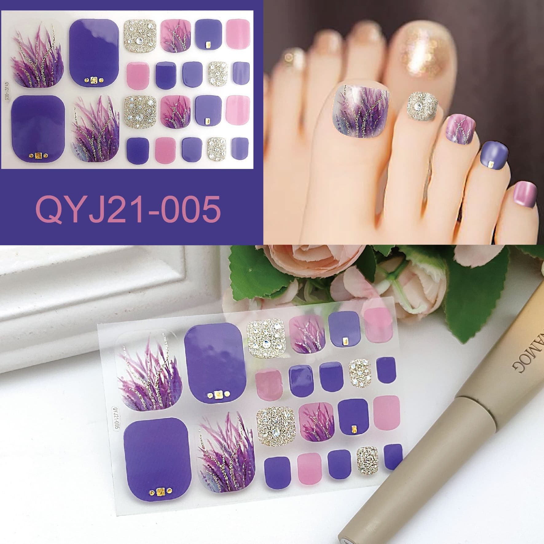 (Cross-border trading), summer nail stickers for nails for toes, fake nails, waterproof leg stickers, new collection 1
